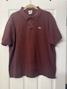 Lacoste Men's Burgundy Polo Shirt with Embroidered Crocodile